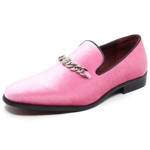 Pink Men's Velvet Designer Classic Smoking Dress Tuxedo Loafers Slip On Shoes